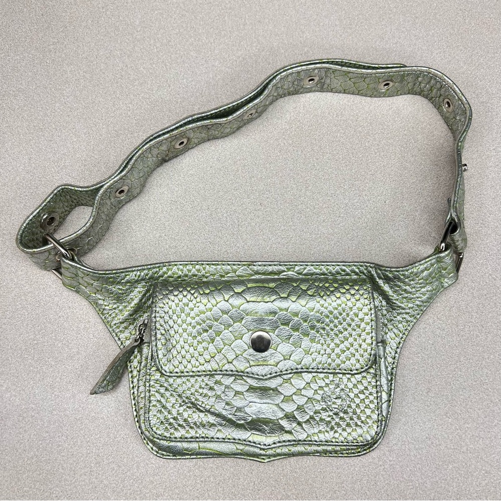 Sea Dragon Studio Handmade Leather Festival Belt Bag Snakeskin Green Adjustable